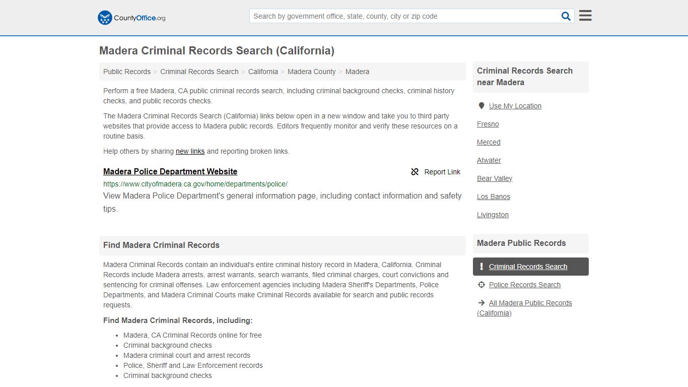 Madera Criminal Records Search (California) - County Office